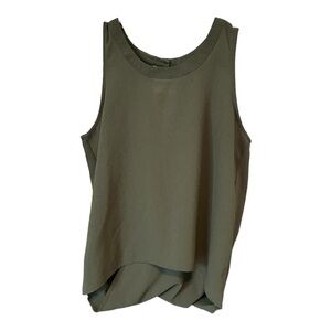 Paper Crane Open Back Blouse Sz S Olive Green SPRING Round Neck High Low Sleeve…